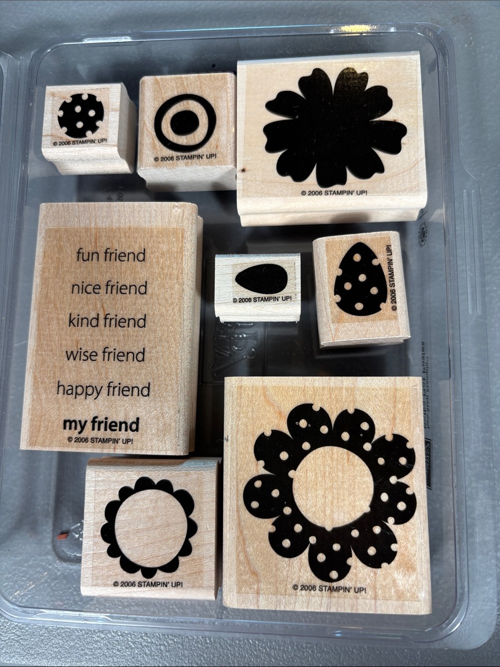 Stampin’ Up! Polka-Dot Posies 2006 Retired 8 Pc Wood Stamp Set Complete